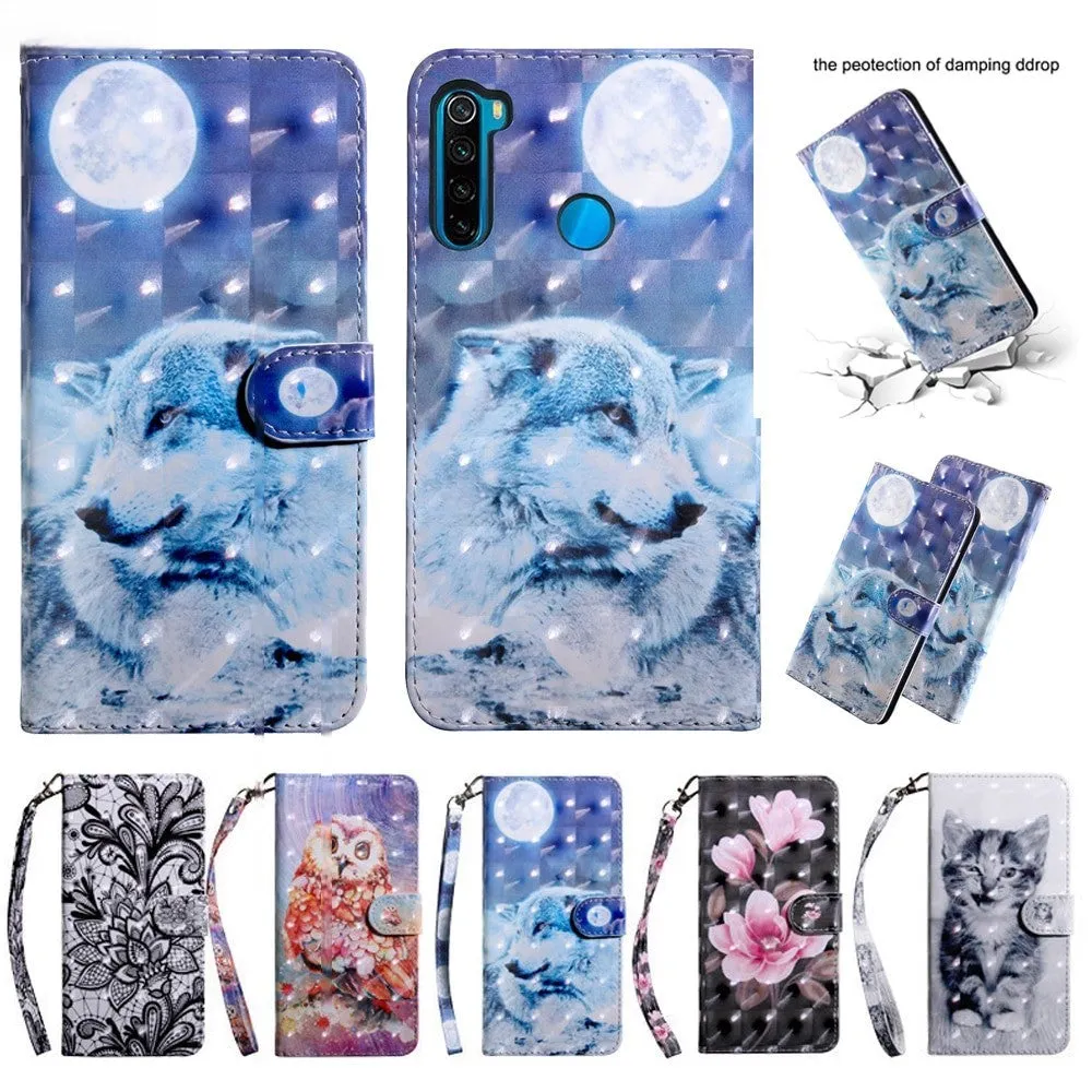Anymob Xiaomi Redmi Phone Case Blue Wolf Leather Flip Wallet Cover