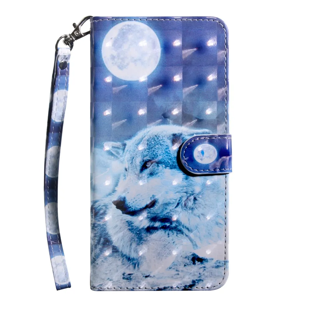 Anymob Xiaomi Redmi Phone Case Blue Wolf Leather Flip Wallet Cover