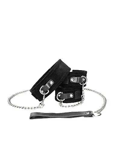 B&w Velcro Collar W/ Leash & Hand Cuffs W Adjustable Straps
