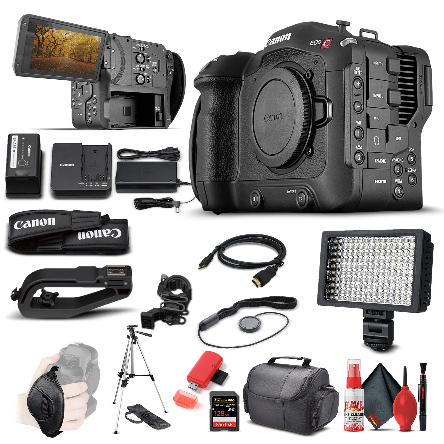 Canon EOS C70 Cinema Camera   128GB Card  Case   More:  Advanced Bundle