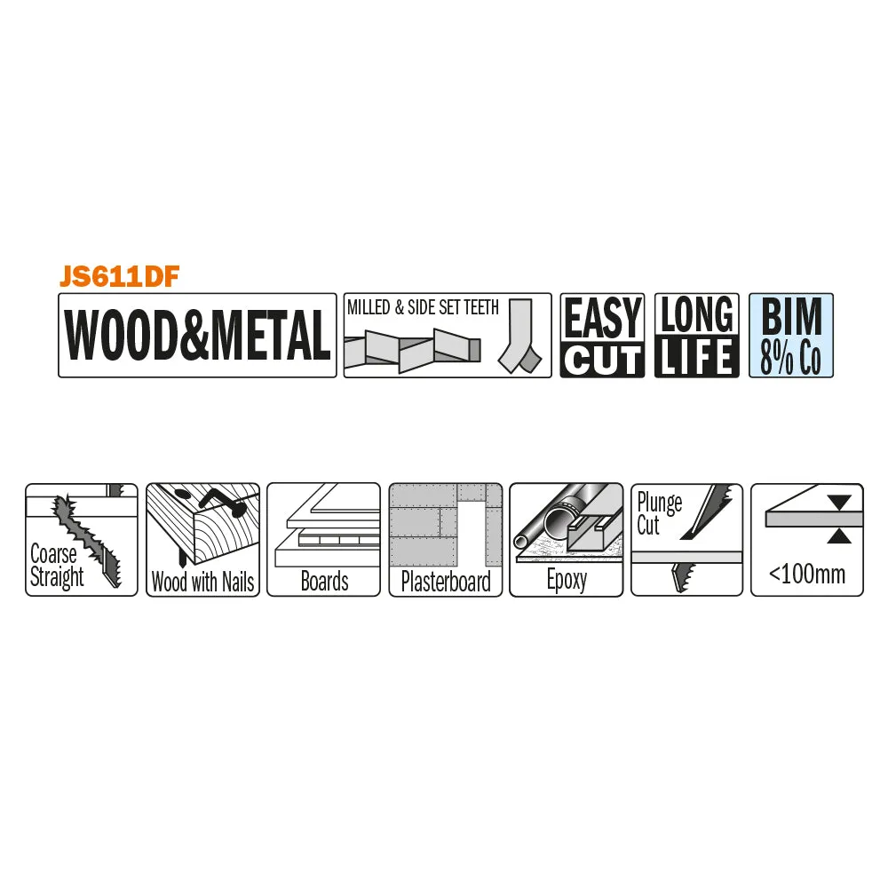 CMT Orange Tools JS611DF-5 RECIPROCATING SAW BLADES for WOOD&METAL (BIM) 6”x 6TPI  (5-PCS.)
