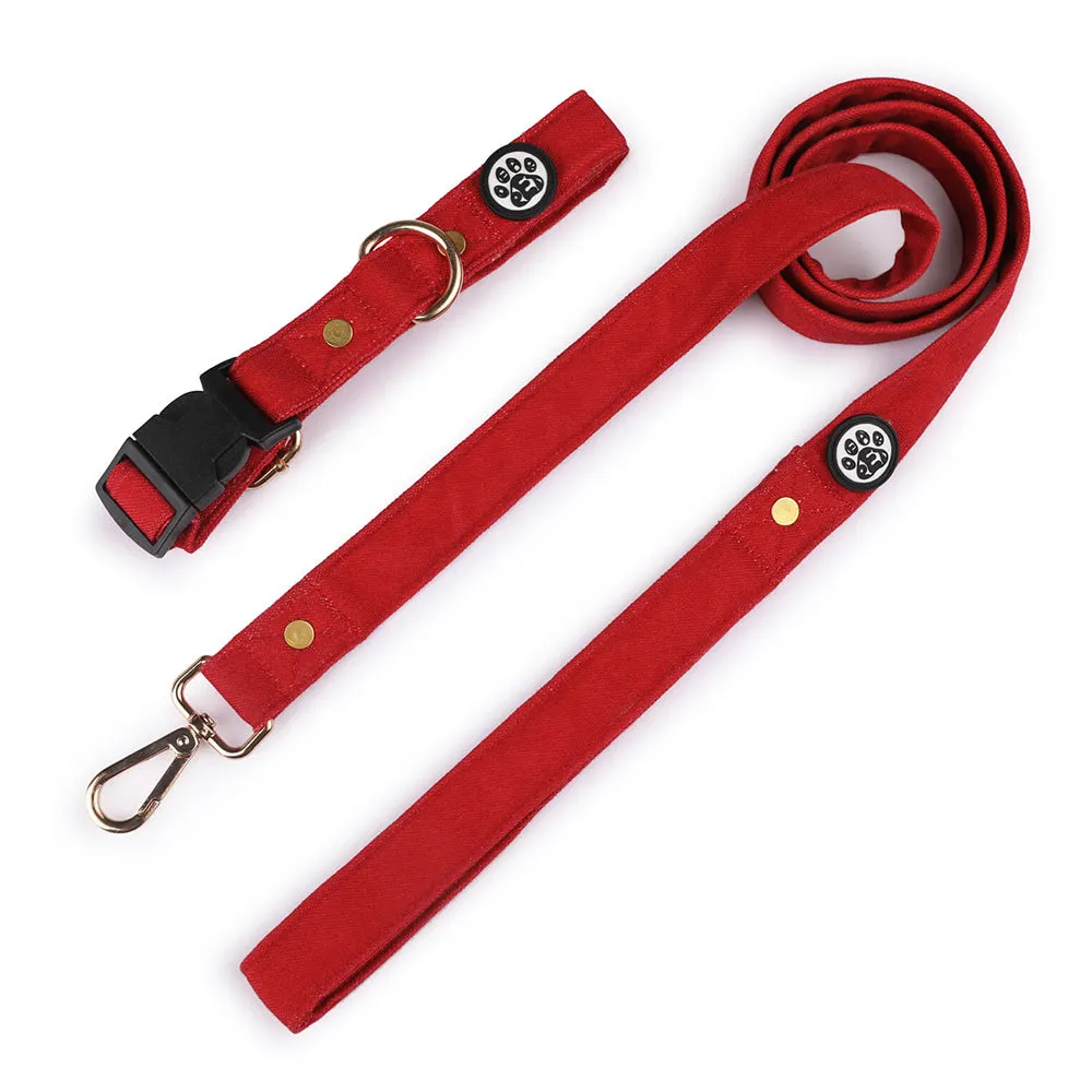 Dear Pet Classic Maroon Dog Collar & Leash Set