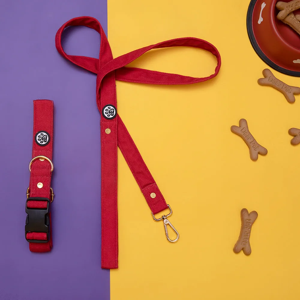 Dear Pet Classic Maroon Dog Collar & Leash Set