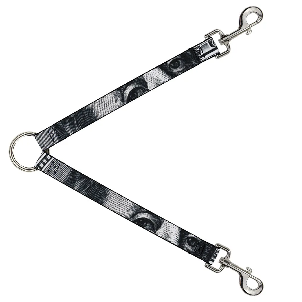 Dog Leash Splitter - 100 Dollar Bill CLOSE-UP White/Black