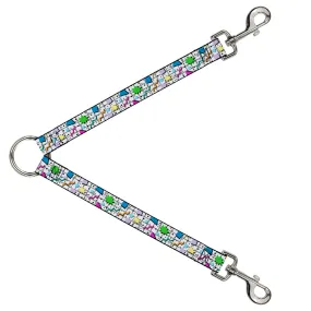 Dog Leash Splitter - 90s Nineties Grid Pattern Vibrant Gray Multi Color