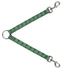 Dog Leash Splitter - Abstract Plaid White/Navy/Neon Green