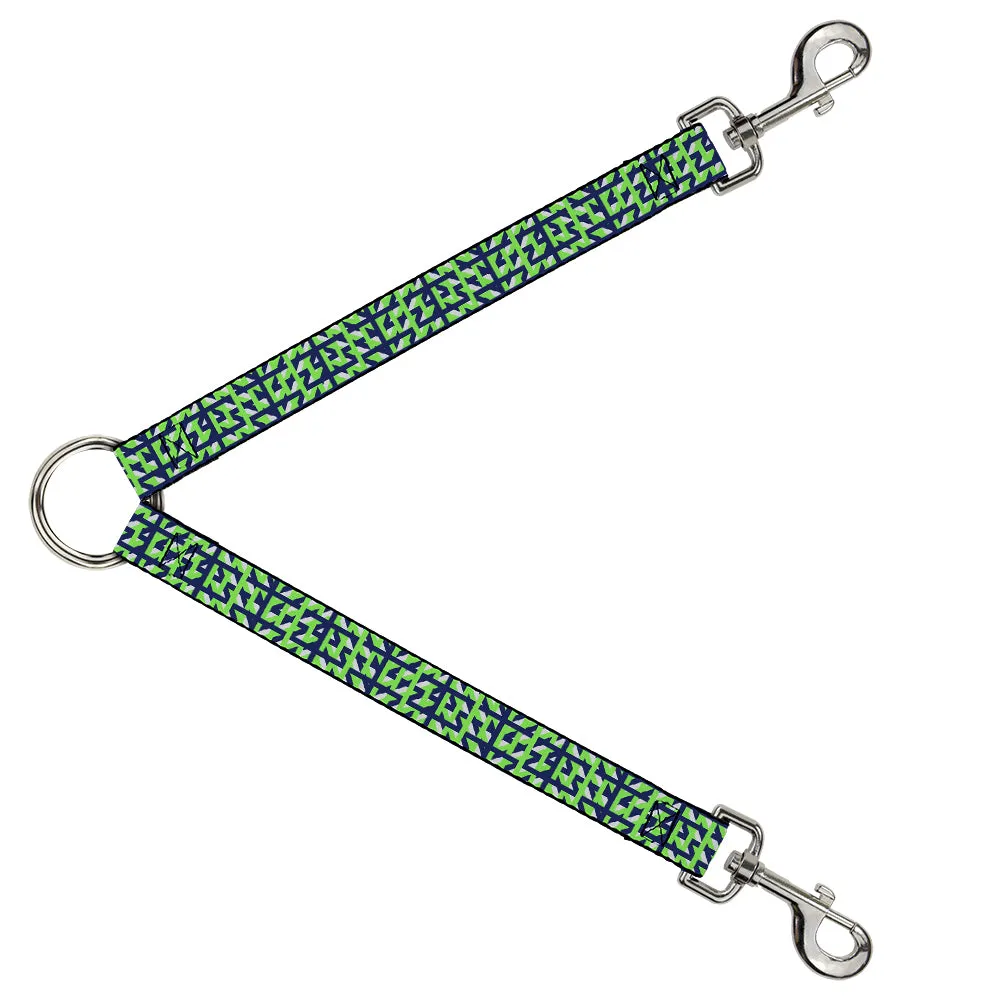 Dog Leash Splitter - Abstract Plaid White/Navy/Neon Green