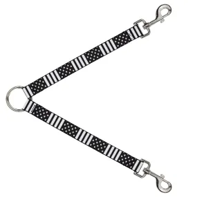 Dog Leash Splitter - American Flag CLOSE-UP Black/White