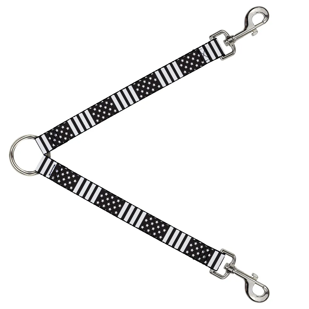 Dog Leash Splitter - American Flag CLOSE-UP Black/White