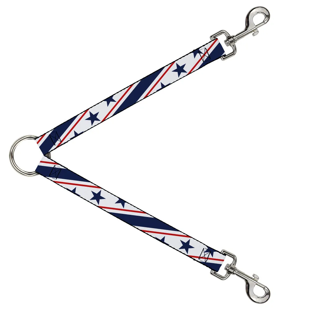 Dog Leash Splitter - Americana Diagonal Stars & Stripes White/Red/Blue
