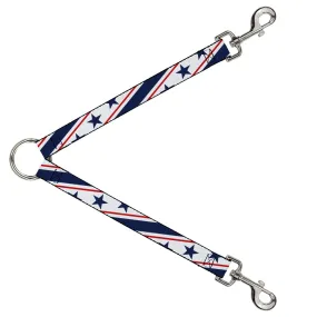 Dog Leash Splitter - Americana Diagonal Stars & Stripes White/Red/Blue