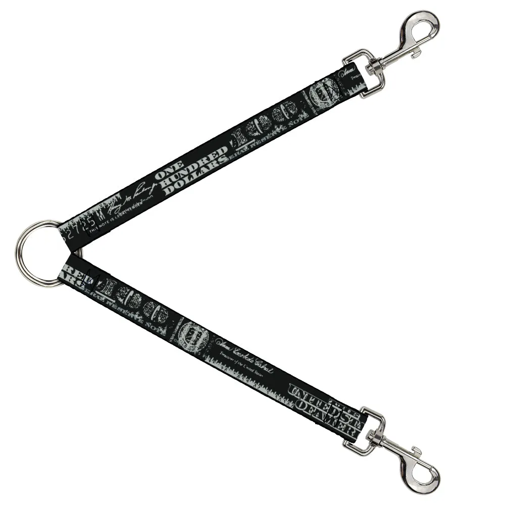 Dog Leash Splitter - Americana One Hundred Dollar Bill Elements Black/Gray