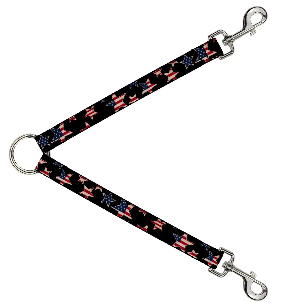 Dog Leash Splitter - Americana Stars & Flags Black/Red/White/Blue