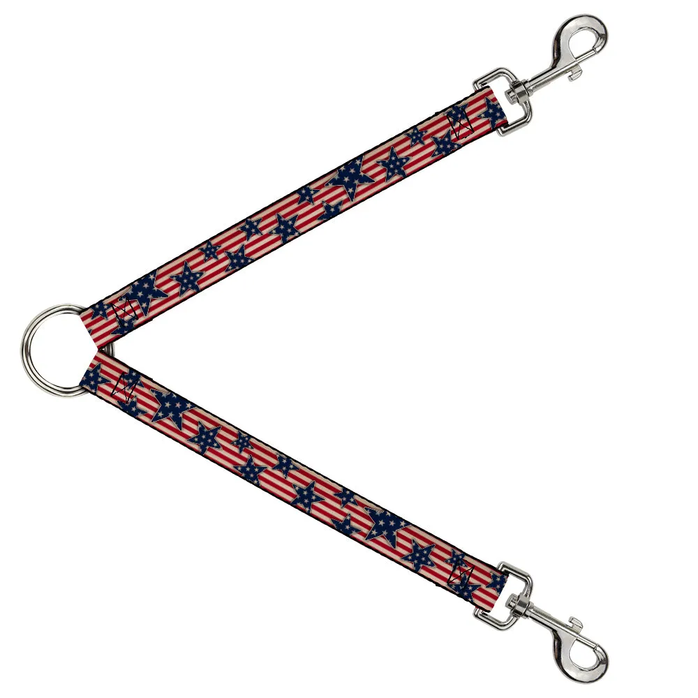 Dog Leash Splitter - Americana Stars & Stripes Red/White/Blue/White