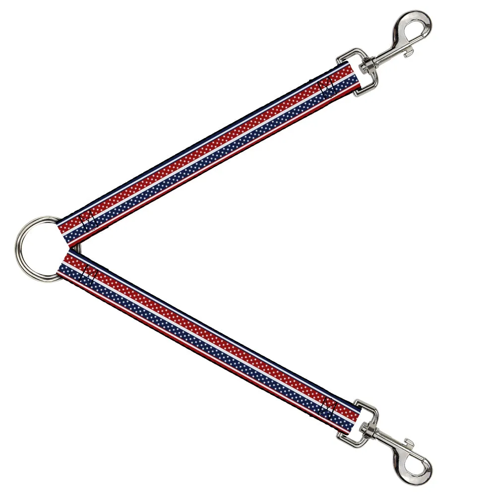 Dog Leash Splitter - Americana Stripe w/Mini Stars Blue/Red/White