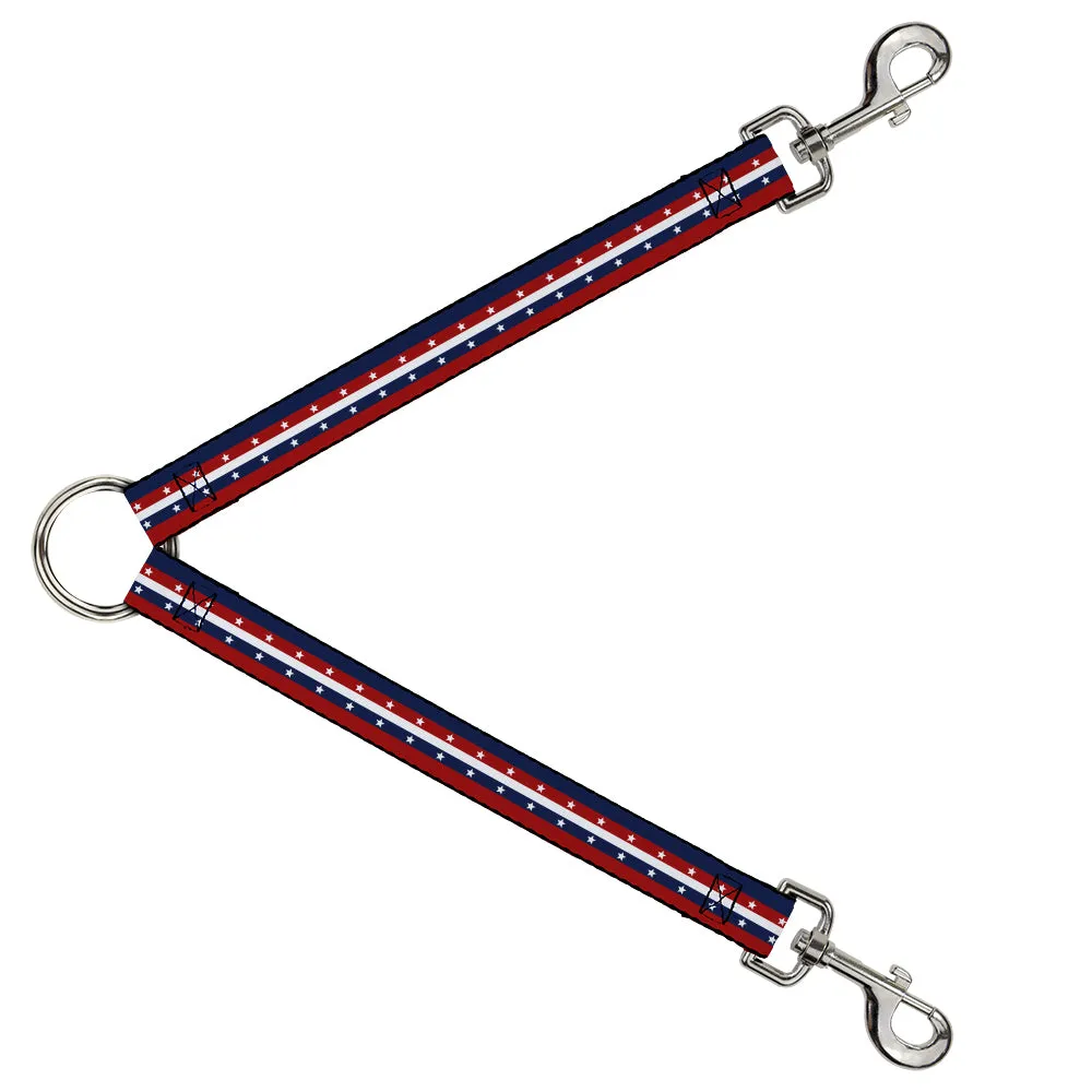 Dog Leash Splitter - Americana Stripe w/Stars Blue/Red/White