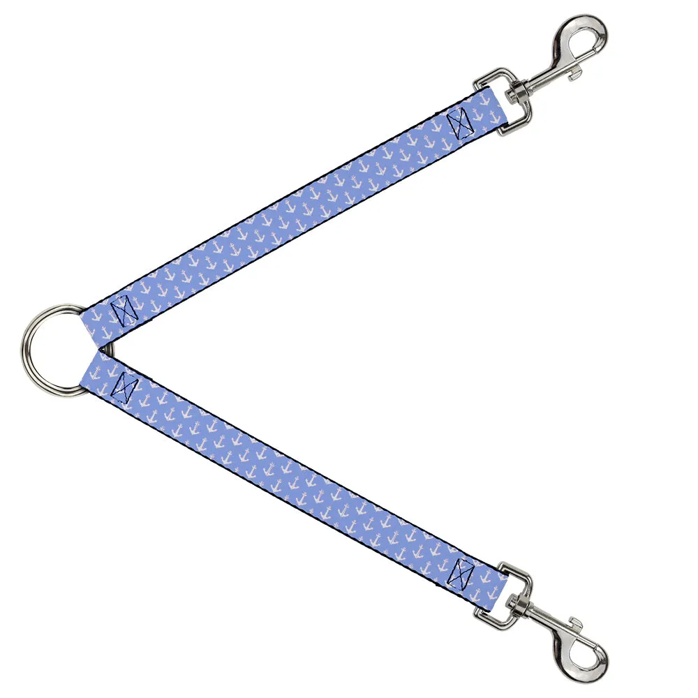 Dog Leash Splitter - Anchor2 Monogram Baby Blue/Baby Pink/White