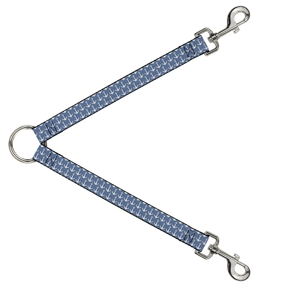 Dog Leash Splitter - Anchor2 Monogram Baby Blue/Navy/White