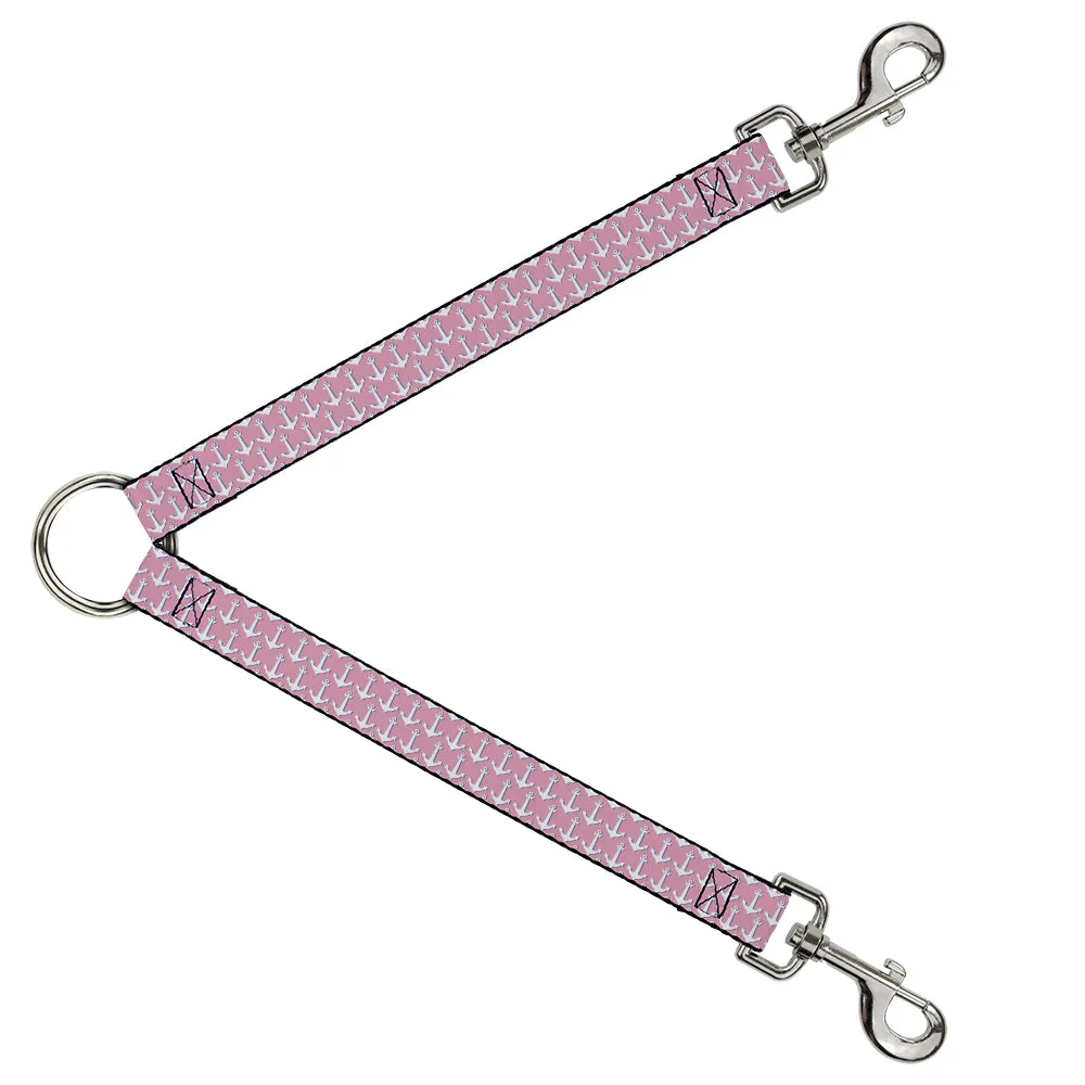 Dog Leash Splitter - Anchor2 Monogram Baby Pink/Baby Blue/White