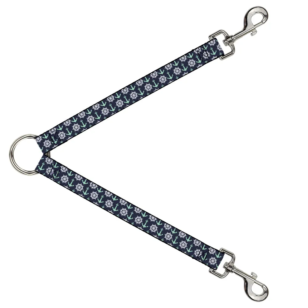 Dog Leash Splitter - Anchor2/Helm Monogram Navy/Turquoise/White