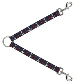 Dog Leash Splitter - Anchor3 C/U Navy/Red/Cream