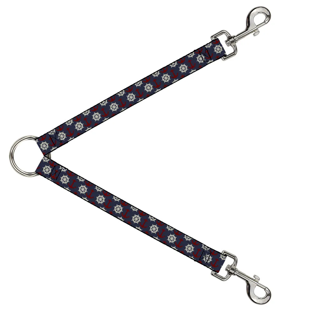 Dog Leash Splitter - Anchor3/Helm Monogram Navy/Red/Cream