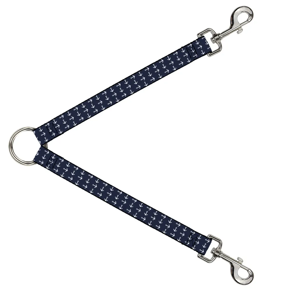 Dog Leash Splitter - Anchors Navy/White