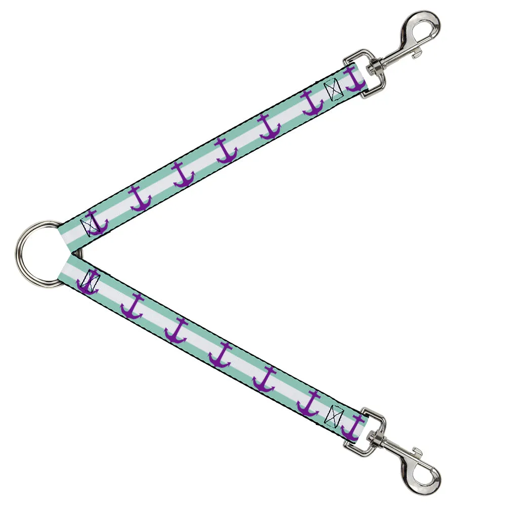 Dog Leash Splitter - Anchor/Stripe Teal/White/Purple