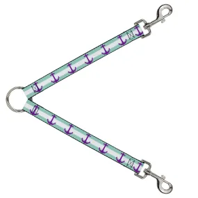 Dog Leash Splitter - Anchor/Stripe Teal/White/Purple