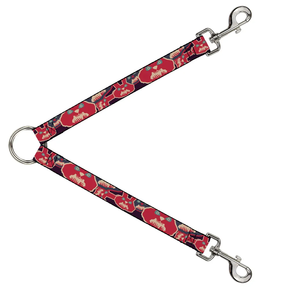 Dog Leash Splitter - Angry Bunnies CLOSE-UP Purple/Red/Blue