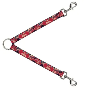 Dog Leash Splitter - Angry Bunnies CLOSE-UP Purple/Red/Blue