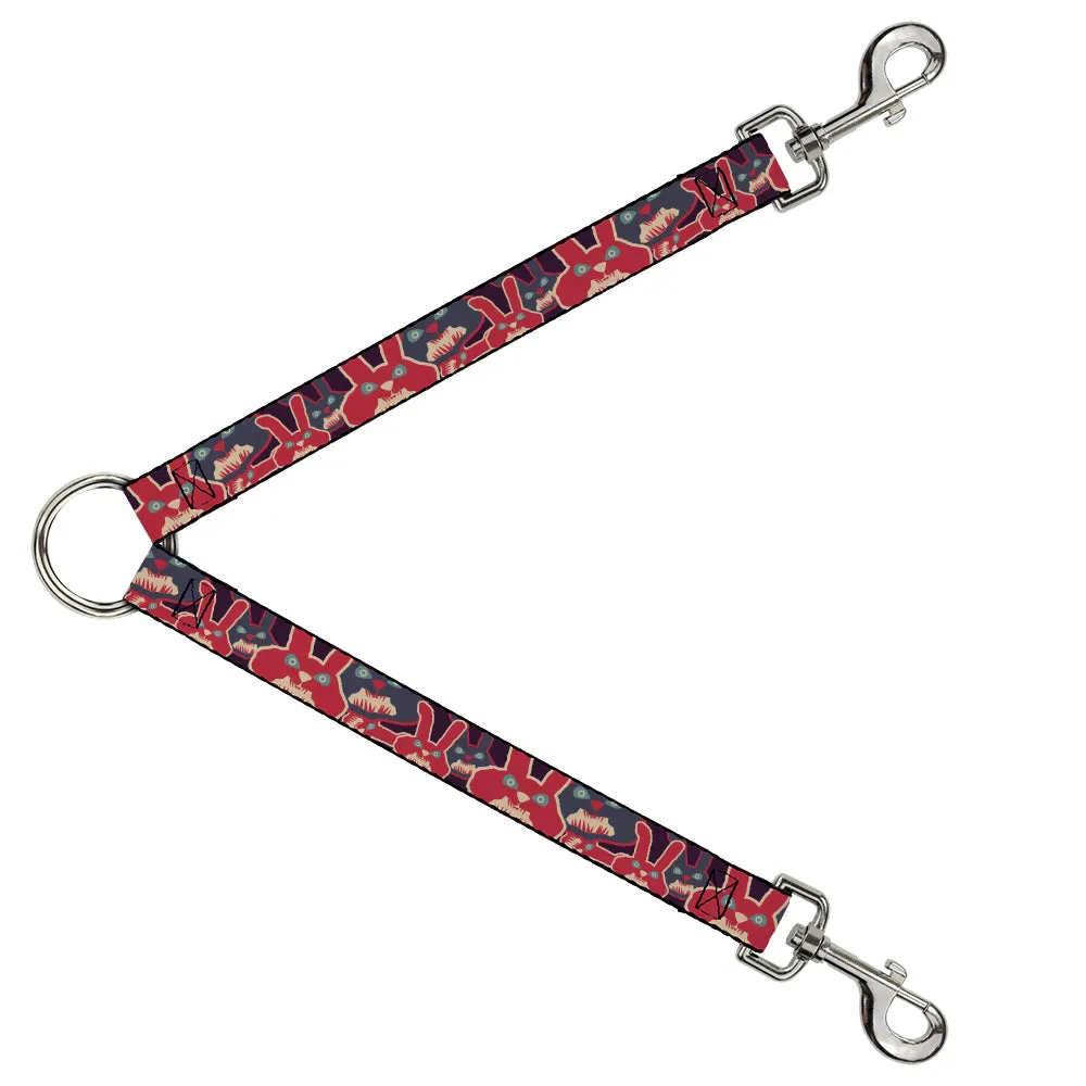 Dog Leash Splitter - Angry Bunnies Purple/Red/Blue