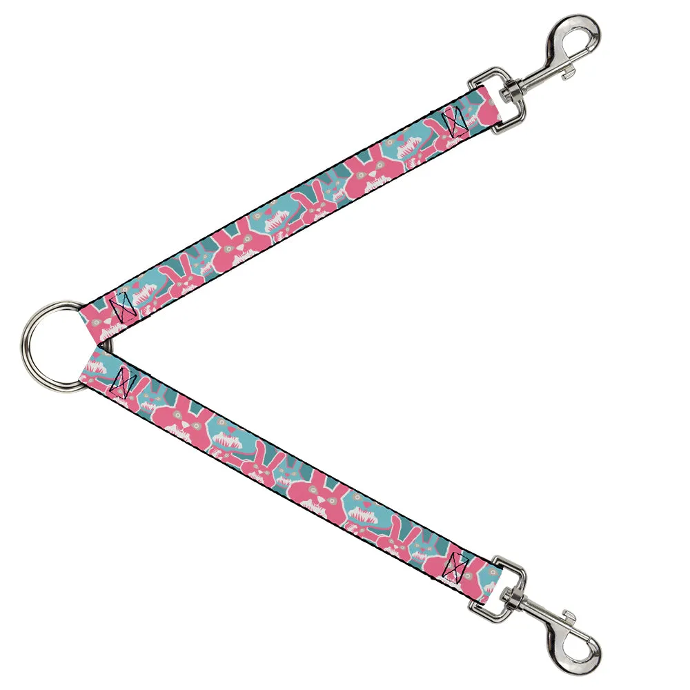 Dog Leash Splitter - Angry Bunnies Turquoise/Pinks