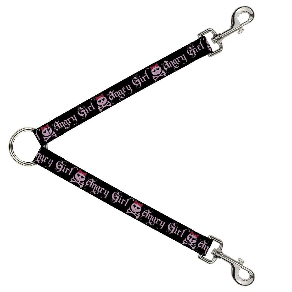 Dog Leash Splitter - Angry Girl Black/Pink