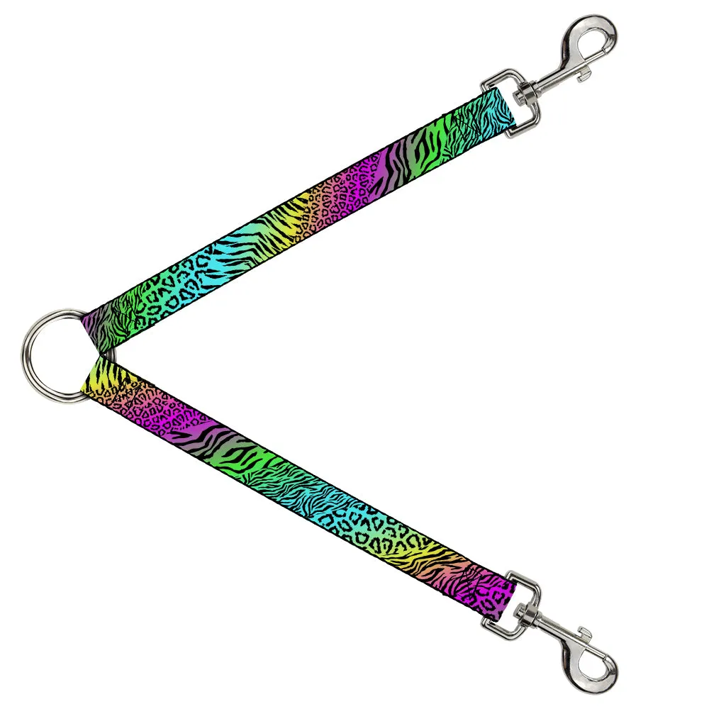 Dog Leash Splitter - Animal Skins Rainbow/Black