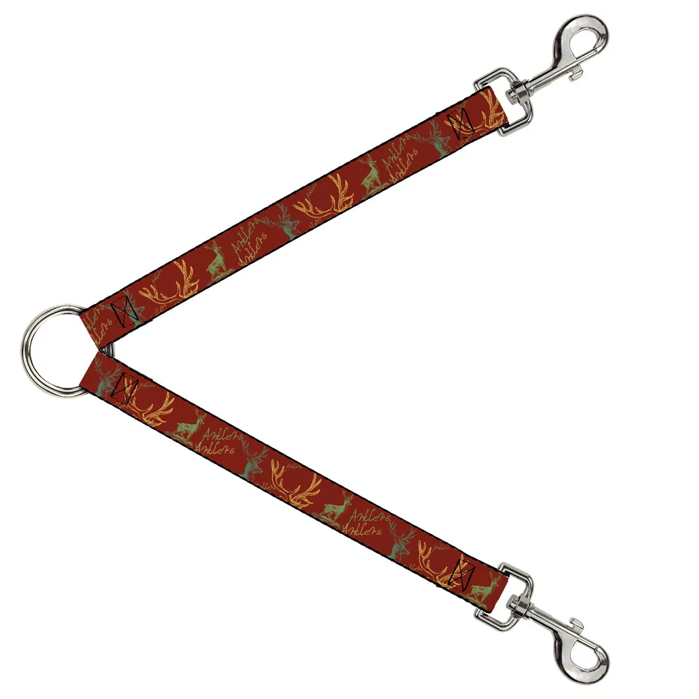 Dog Leash Splitter - Antlers Brown/Turquoise/Gold