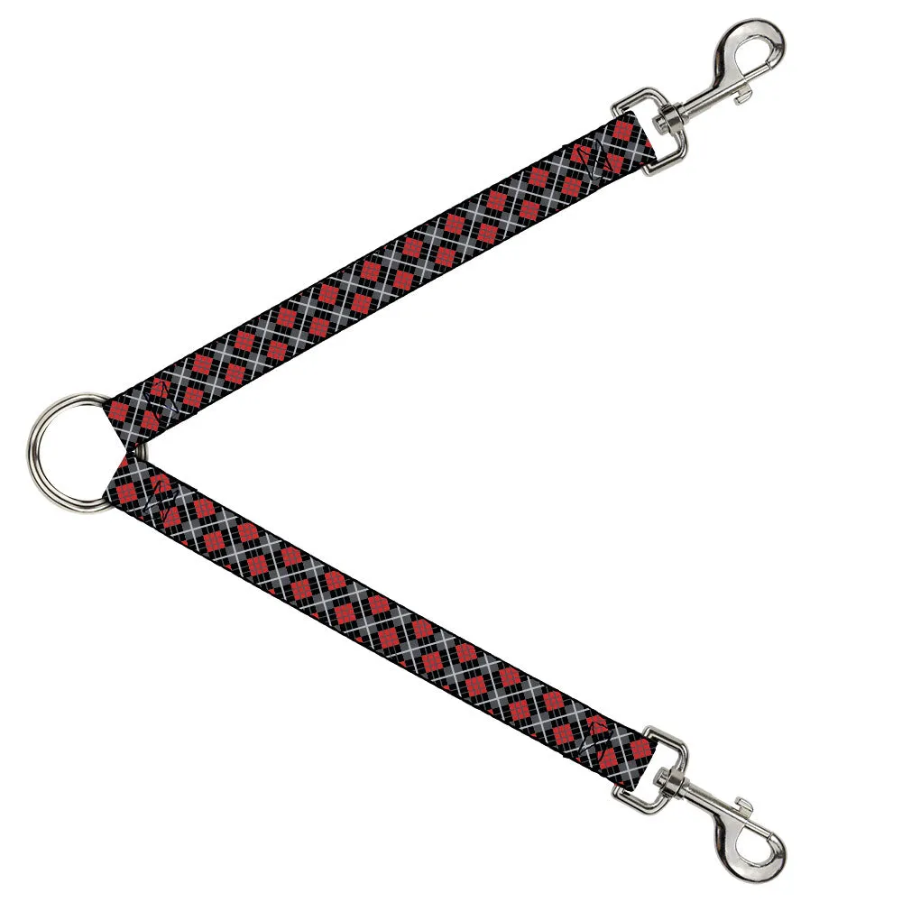 Dog Leash Splitter - Argyle Black/Gray/Red