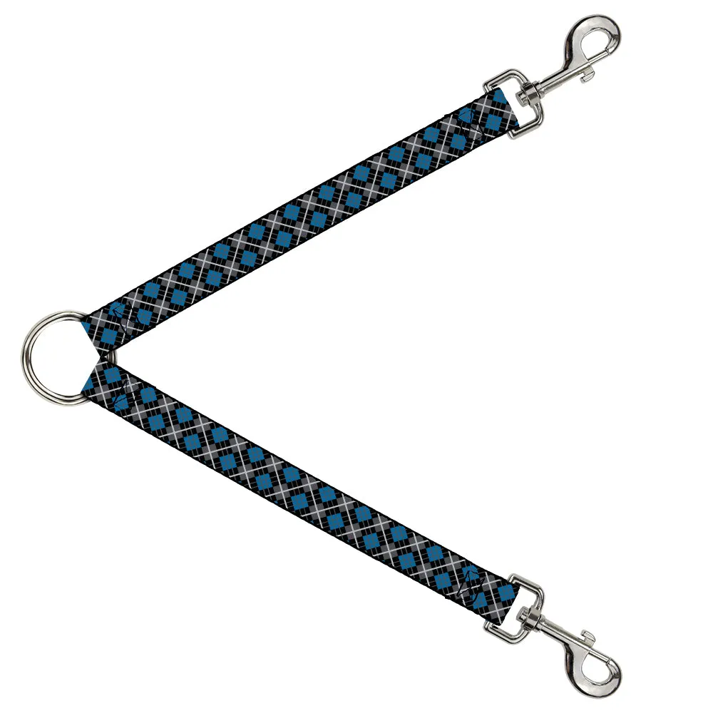 Dog Leash Splitter - Argyle Black/Gray/Turquoise