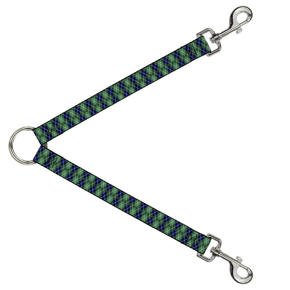 Dog Leash Splitter - Argyle Green/Navy/Green/White