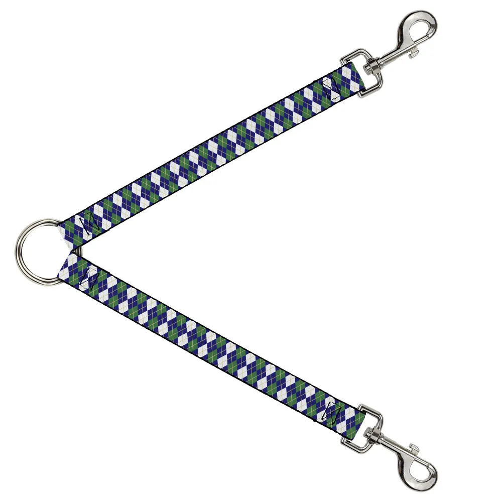 Dog Leash Splitter - Argyle Navy/Green/White/Gold