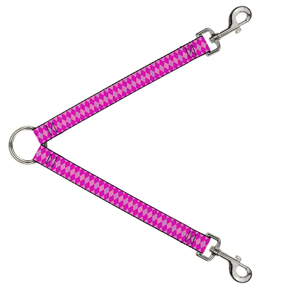 Dog Leash Splitter - Argyle Pink/Fuchsia/Blue