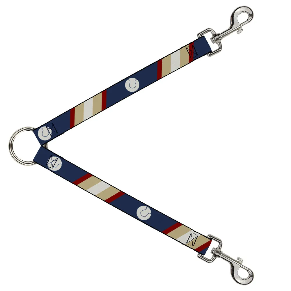 Dog Leash Splitter - Ball/Stripes Tan/Blue/Burgundy