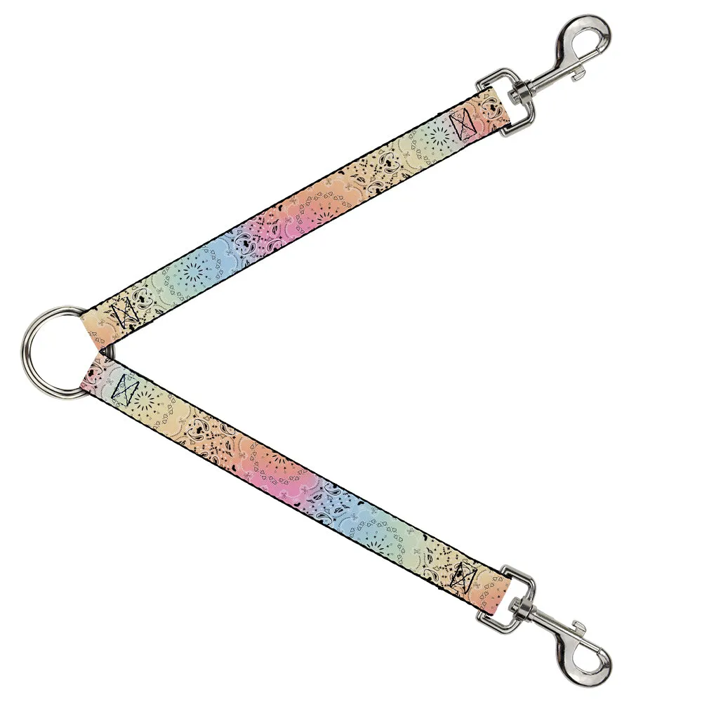 Dog Leash Splitter - Bandana Paisley Ombre Pastel Black