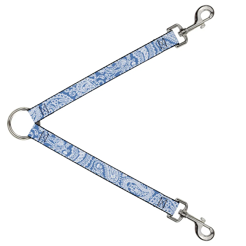 Dog Leash Splitter - Bandana/Skulls Baby Blue/White