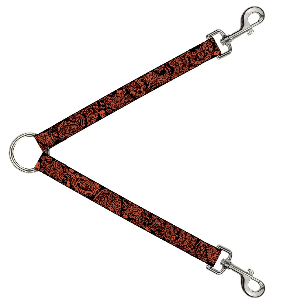 Dog Leash Splitter - Bandana/Skulls Black/Orange