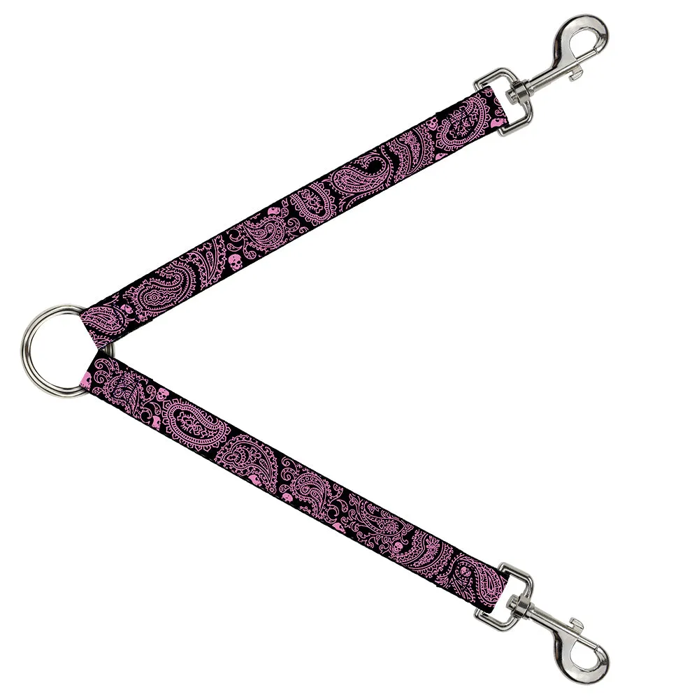 Dog Leash Splitter - Bandana/Skulls Black/Pink