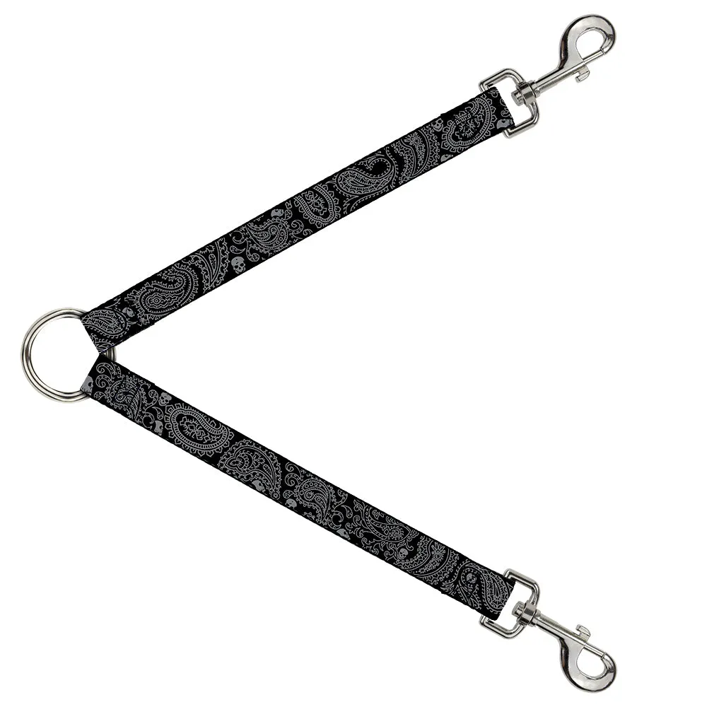 Dog Leash Splitter - Bandana/Skulls Black/Silver