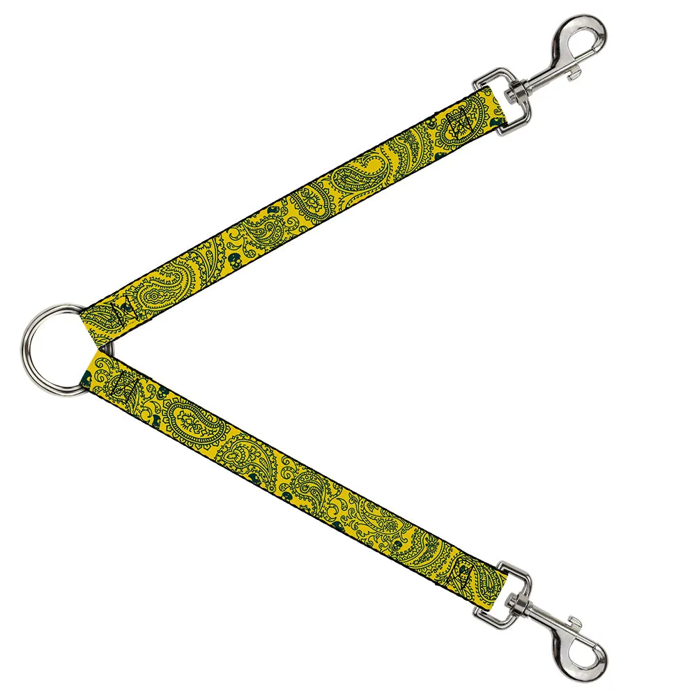 Dog Leash Splitter - Bandana/Skulls Gold/Green