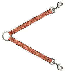 Dog Leash Splitter - Bandana/Skulls Gold/Scarlet Red