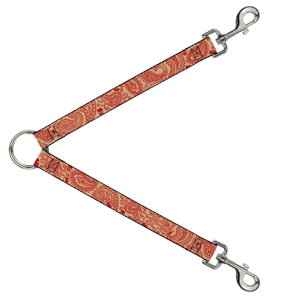 Dog Leash Splitter - Bandana/Skulls Gold/Scarlet Red
